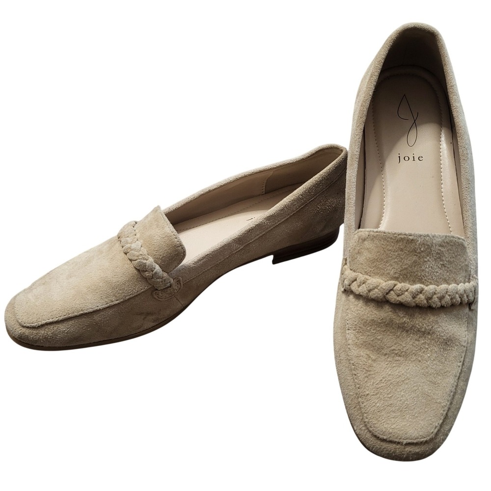 Joie Tan Beige Suede Braided Loafers Womens size 10 Flat Slip On Shoes Neutral